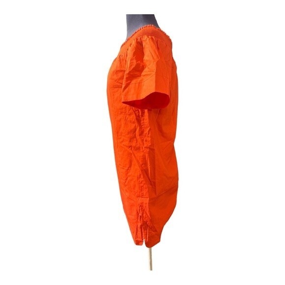 J. Crew Off The Shoulder Orange Cotton Babydoll Smocked Dress Size 0 - Picture 3 of 7